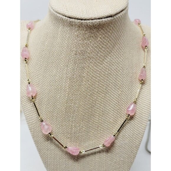 Vintage Gold tone Pink and White Marbled Glass Choker necklace - Picture 1 of 3